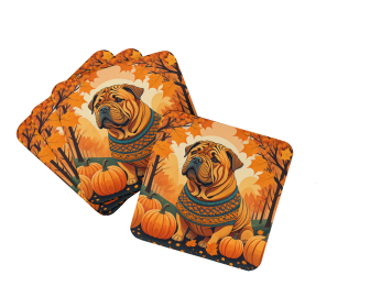 Shar Pei Fall Foam Coasters (Color: 194030785645)