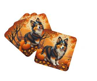 Sheltie Fall Foam Coasters (Color: 194030785652)