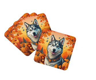 Siberian Husky Fall Foam Coasters (Color: 194030785683)