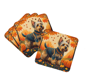 Silky Terrier Fall Foam Coasters (Color: 194030785690)