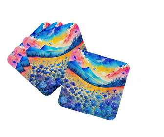 Colorful Blue Cornflowers Foam Coasters (Color: 194030782767)