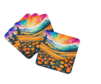 Colorful California poppies Foam Coasters (Color: 194030782798)