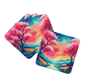 Colorful Cherry Blossoms Foam Coasters (Color: 194030782866)
