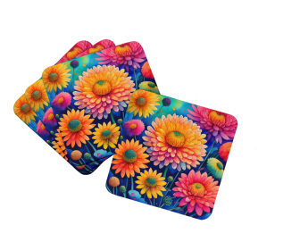 Colorful Chrysanthemums Foam Coasters (Color: 194030782873)
