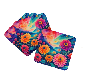 Colorful Dahlias Foam Coasters (Color: 194030782927)