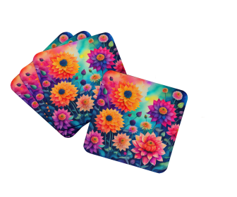 Colorful Dahlias Foam Coasters (Color: 194030782934)