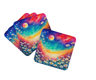 Colorful Daisies Foam Coasters (Color: 194030782958)