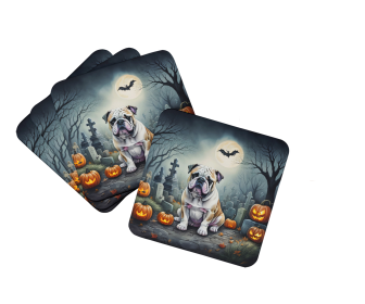 English Bulldog Spooky Halloween Foam Coasters (Color: 194030775073)