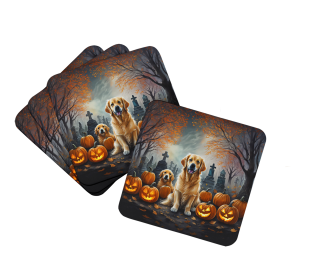 Golden Retriever Spooky Halloween Foam Coasters (Color: 194030775080)