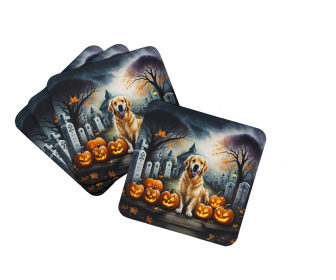 Golden Retriever Spooky Halloween Foam Coasters (Color: 194030775097)