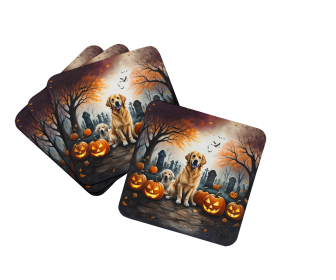 Golden Retriever Spooky Halloween Foam Coasters (Color: 194030775103)