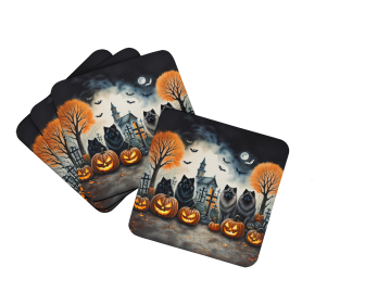 Keeshond Spooky Halloween Foam Coasters (Color: 194030775127)