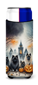 Keeshond Spooky Halloween Hugger for Ultra Slim Cans (Color: 194030774427)
