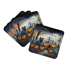 Keeshond Spooky Halloween Foam Coasters (Color: 194030775141)