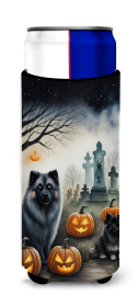 Keeshond Spooky Halloween Hugger for Ultra Slim Cans (Color: 194030774434)