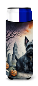 Scottish Terrier Spooky Halloween Hugger for Ultra Slim Cans (Color: 194030774472)