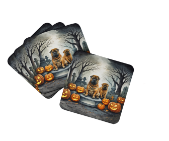 Shar Pei Spooky Halloween Foam Coasters (Color: 194030775196)