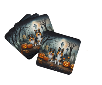 Sheltie Spooky Halloween Foam Coasters (Color: 194030775202)