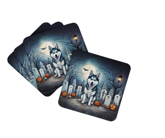 Siberian Husky Spooky Halloween Foam Coasters (Color: 194030775226)