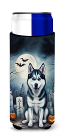 Siberian Husky Spooky Halloween Hugger for Ultra Slim Cans (Color: 194030774519)