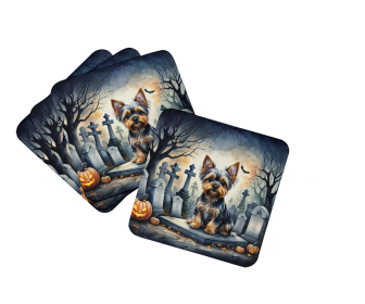 Yorkshire Terrier Spooky Halloween Foam Coasters (Color: 194030775288)