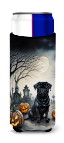 Black Pug Spooky Halloween Hugger for Ultra Slim Cans (Color: 194030774618)