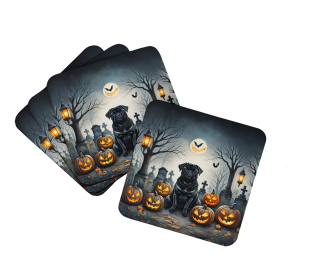 Black Pug Spooky Halloween Foam Coasters (Color: 194030775332)