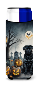 Black Pug Spooky Halloween Hugger for Ultra Slim Cans (Color: 194030774625)