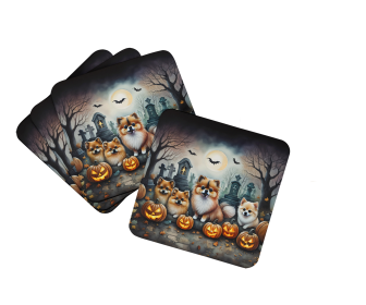 Pomeranian Spooky Halloween Foam Coasters (Color: 194030775356)