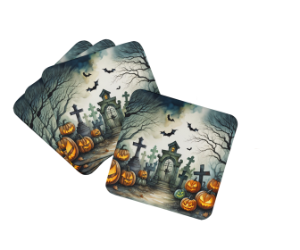 Graveyard Spooky Halloween Foam Coasters (Color: 194030777831)