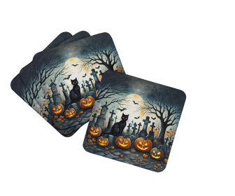 Black Cat Spooky Halloween Foam Coasters (Color: 194030777848)