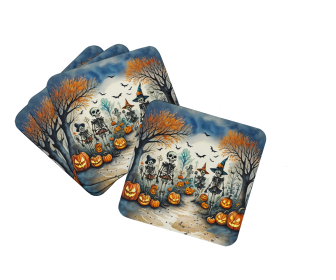 Calacas Skeletons Spooky Halloween Foam Coasters (Color: 194030777862)