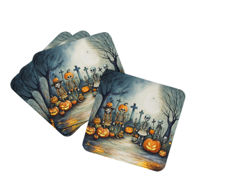 Calacas Skeletons Spooky Halloween Foam Coasters (Color: 194030777909)