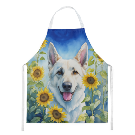 White German Shepherd in Sunflowers Apron (Color: DAC6083)