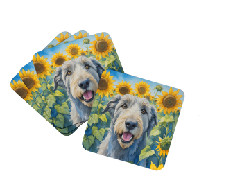 Irish Wolfhound in Sunflowers Foam Coasters (Color: 198453233851)