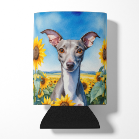 Italian Greyhound in Sunflowers Can or Bottle Hugger (Color: 198453232076)