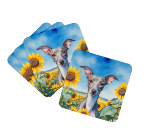 Italian Greyhound in Sunflowers Foam Coasters (Color: 198453233868)