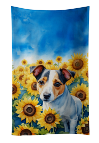 Jack Russell Terrier in Sunflowers Kitchen Towel (Color: 198453049117)