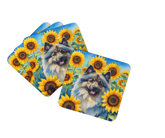 Keeshond in Sunflowers Foam Coasters (Color: 198453233905)