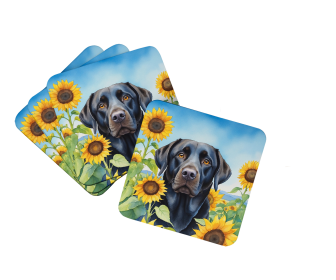 Labrador Retriever in Sunflowers Foam Coasters (Color: 198453233943)