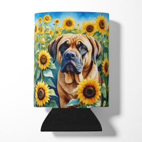Mastiff in Sunflowers Can or Bottle Hugger (Color: 198453232267)