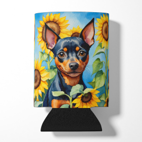 Miniature Pinscher in Sunflowers Can or Bottle Hugger (Color: 198453232274)