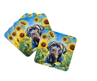 Neapolitan Mastiff in Sunflowers Foam Coasters (Color: 198453234070)