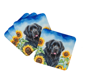 Newfoundland in Sunflowers Foam Coasters (Color: 198453234087)