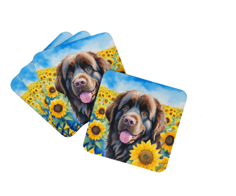 Newfoundland in Sunflowers Foam Coasters (Color: 198453234094)