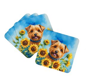 Norfolk Terrier in Sunflowers Foam Coasters (Color: 198453234100)