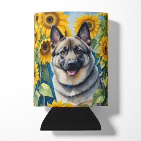 Norwegian Elkhound in Sunflowers Can or Bottle Hugger (Color: 198453232328)