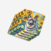 Norwegian Elkhound in Sunflowers Foam Coasters