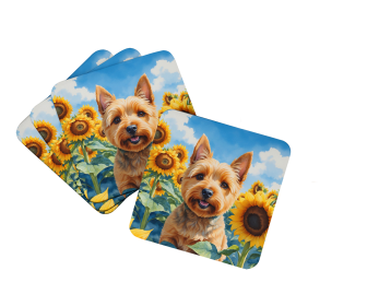Norwich Terrier in Sunflowers Foam Coasters (Color: 198453234124)