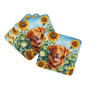 Nova Scotia Duck Toller in Sunflowers Foam Coasters (Color: 198453234131)